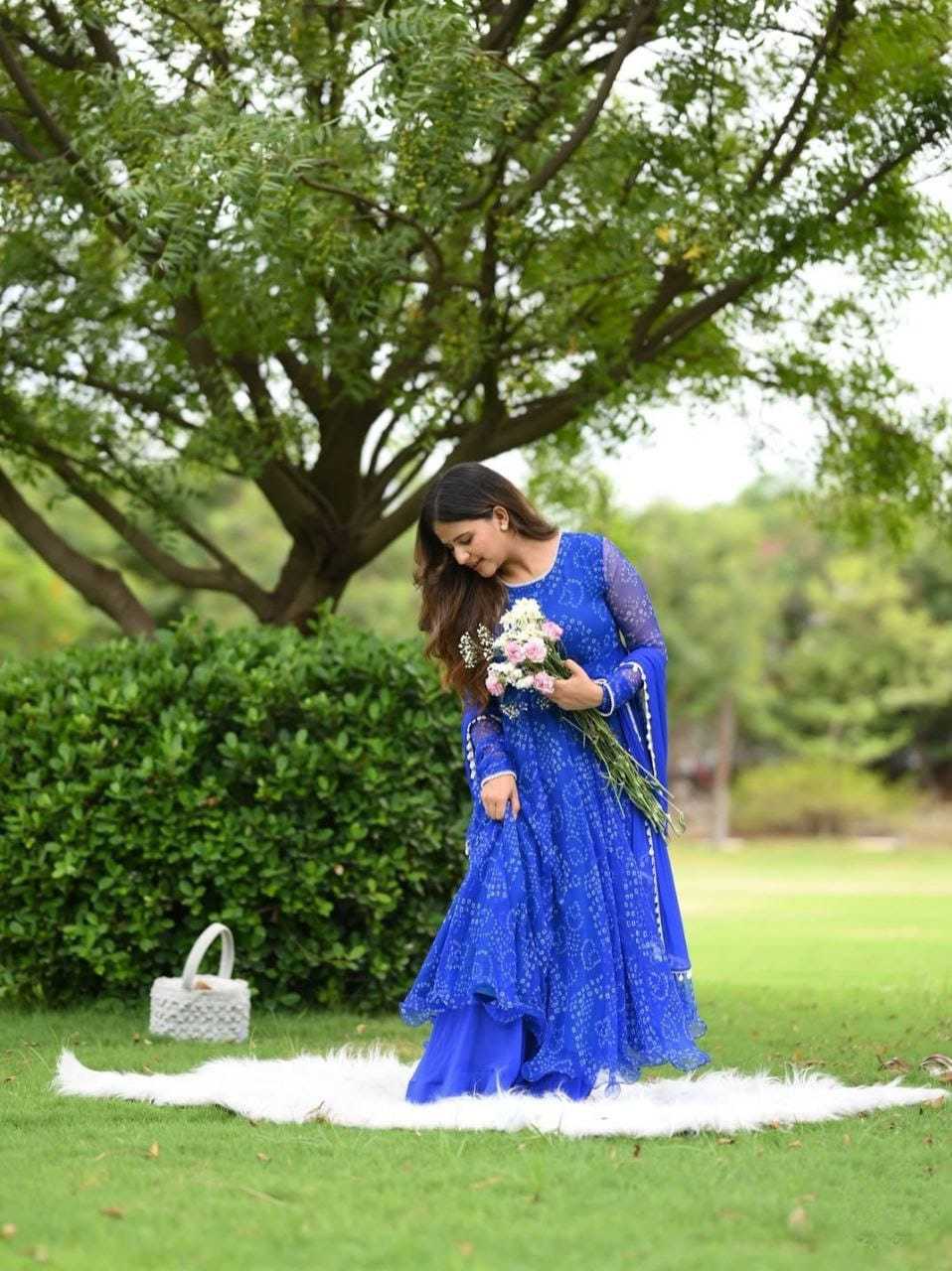 Ynf Georgette RIN157 215 Gowns Plus Size Collections Wholesale Party Gowns Georgette Gown Blue Gown Manufacturer- Kapda Export