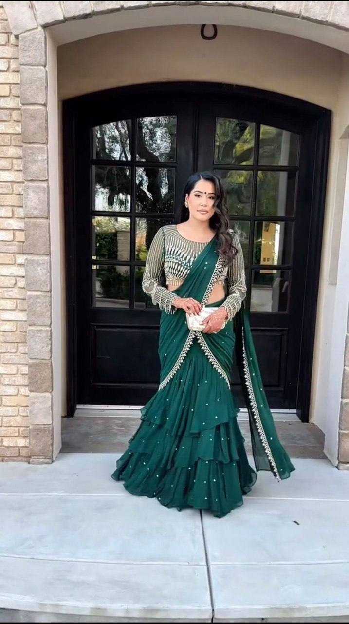 Ynf Georgette RIN162 6491 Sarees Wholesale Party Wear Sarees Lehenga Sarees Ruffle Sarees Manufacturer- Kapda Export