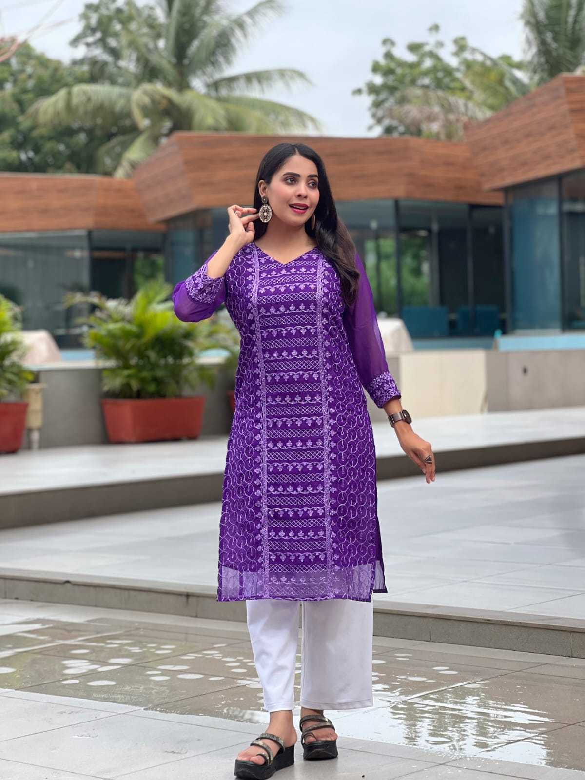 Ynf Georgette RIN222 MANU Kurti Wholesale Designer Kurtis Georgette Kurti Chikan Kurti Manufacturer- Kapda Export