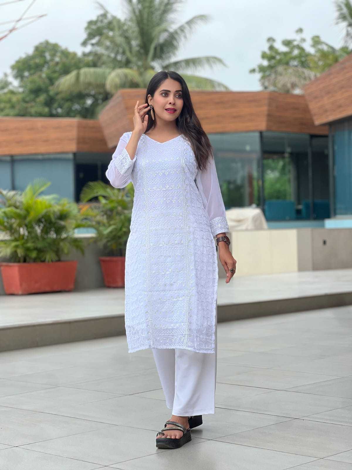 Ynf Georgette RIN222 MANU Kurti Wholesale Designer Kurtis Georgette Kurti Chikan Kurti Manufacturer- Kapda Export