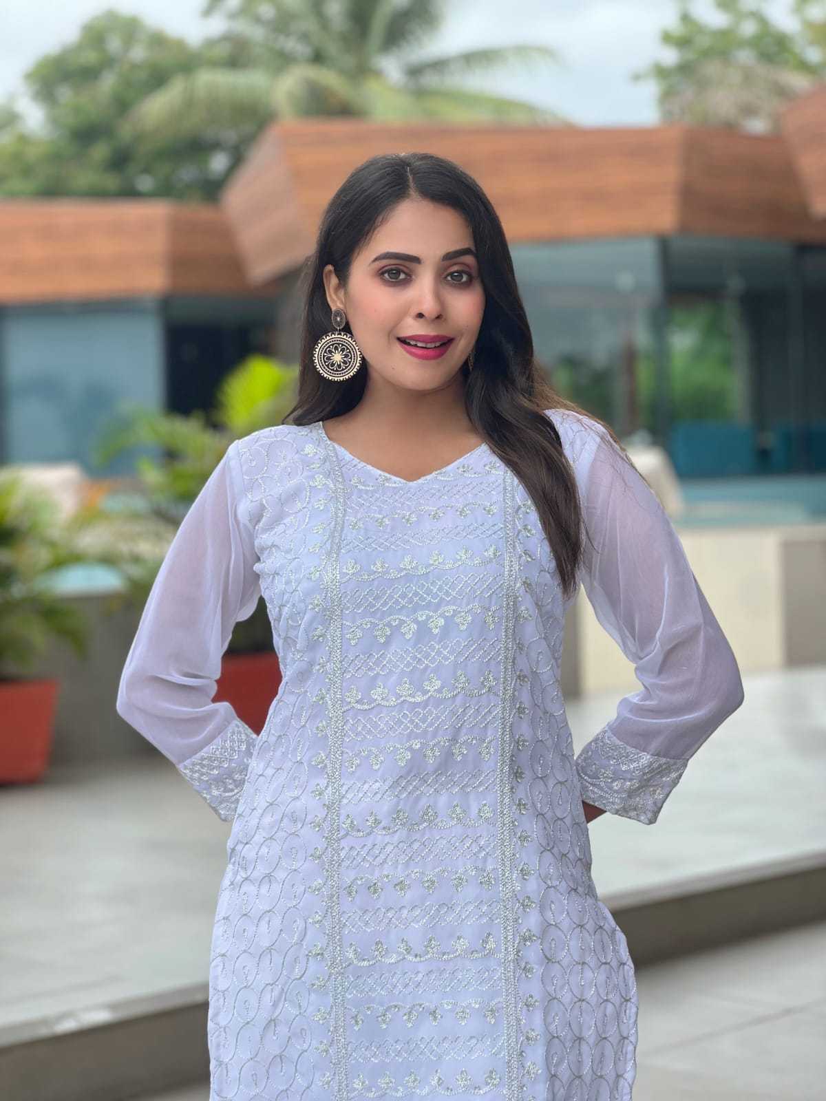 Ynf Georgette RIN222 MANU Kurti Wholesale Designer Kurtis Georgette Kurti Chikan Kurti Manufacturer- Kapda Export