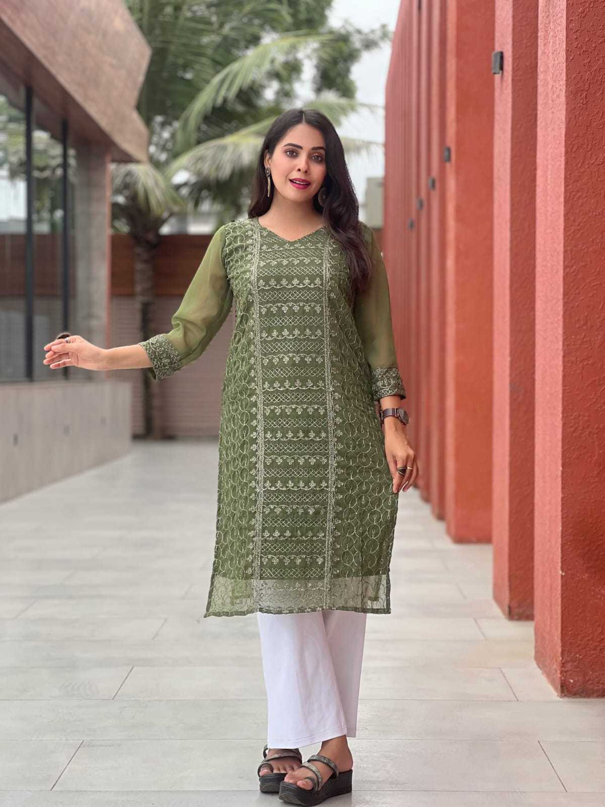 Ynf Georgette RIN222 MANU Kurti Wholesale Designer Kurtis Georgette Kurti Chikan Kurti Manufacturer- Kapda Export