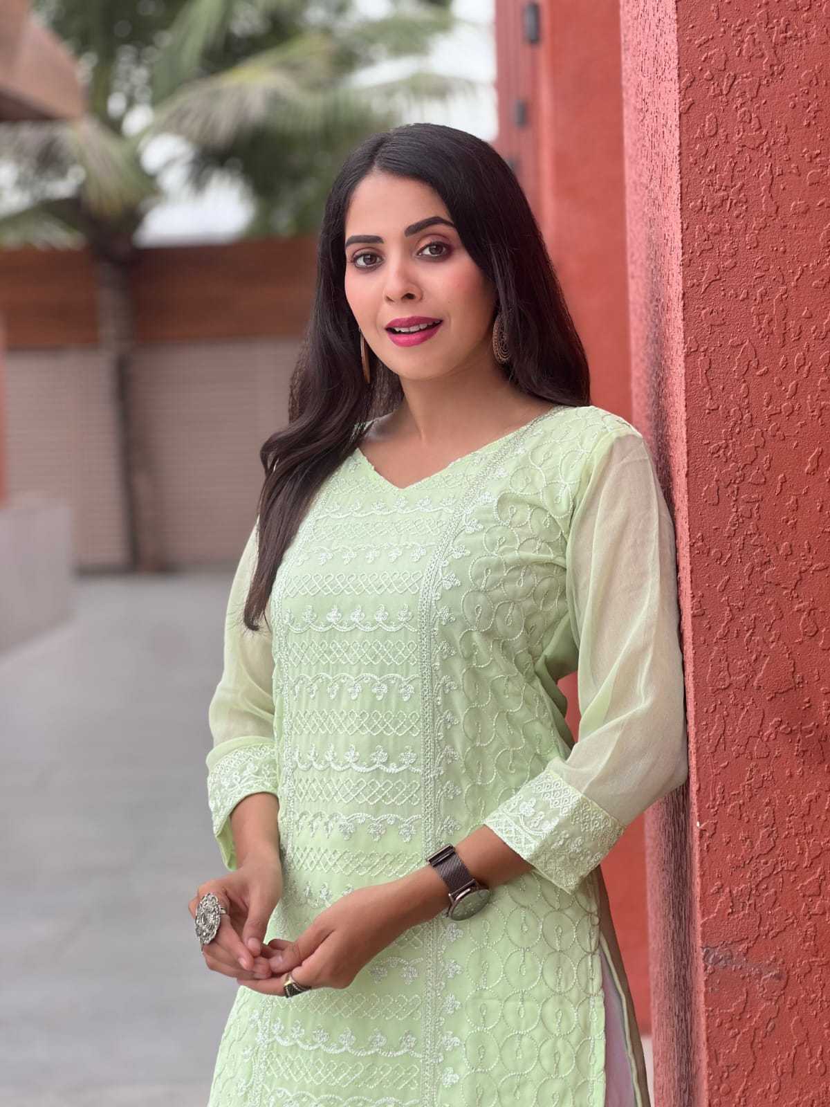 Ynf Georgette RIN222 MANU Kurti Wholesale Designer Kurtis Georgette Kurti Chikan Kurti Manufacturer- Kapda Export