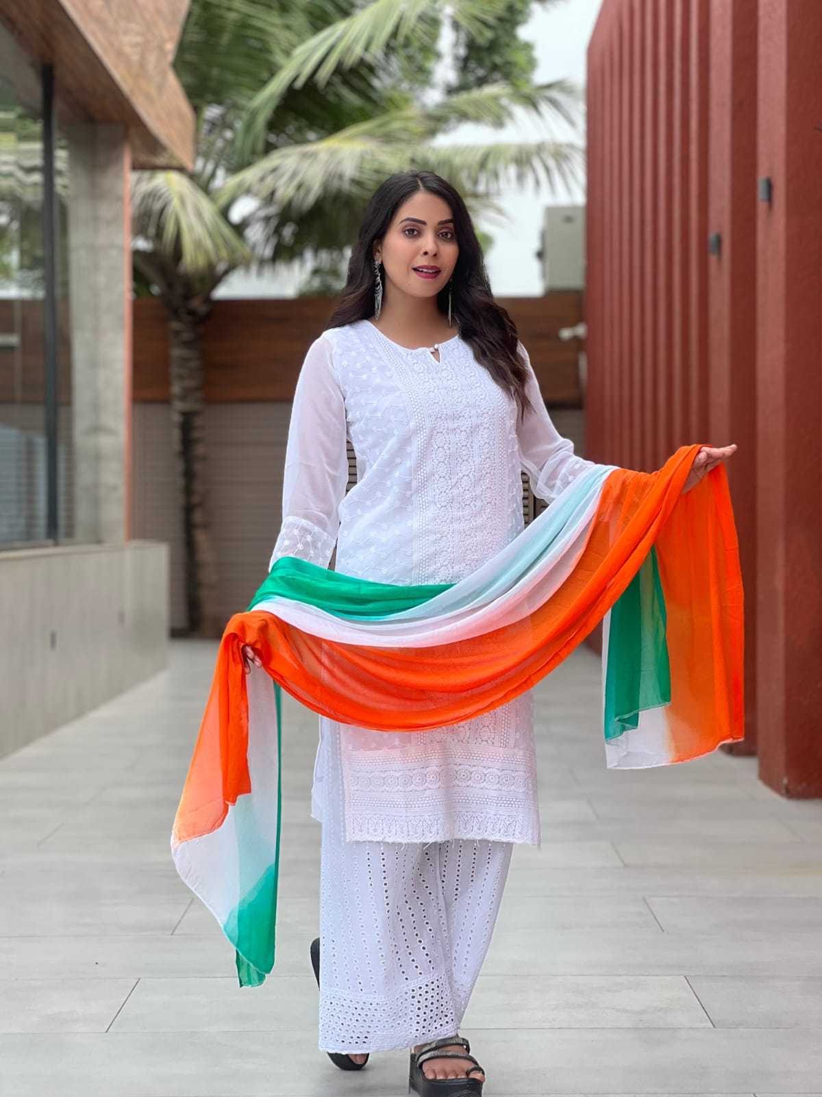 Ynf Georgette RIN222 TIRANGA Kurti Festive Collections Wholesale Kurti With Palazzo Republic Day Collections Independence Day Collections Manufacturer- Kapda Export