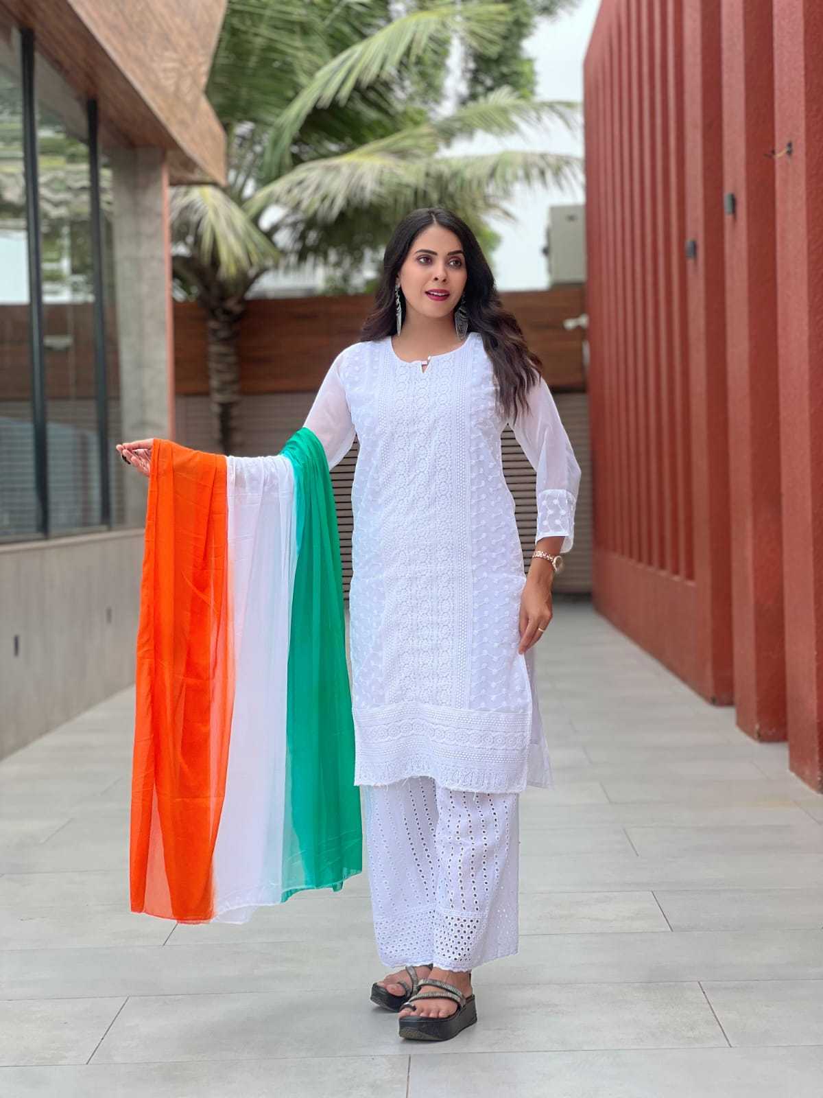 Ynf Georgette RIN222 TIRANGA Kurti Festive Collections Wholesale Kurti With Palazzo Republic Day Collections Independence Day Collections Manufacturer- Kapda Export