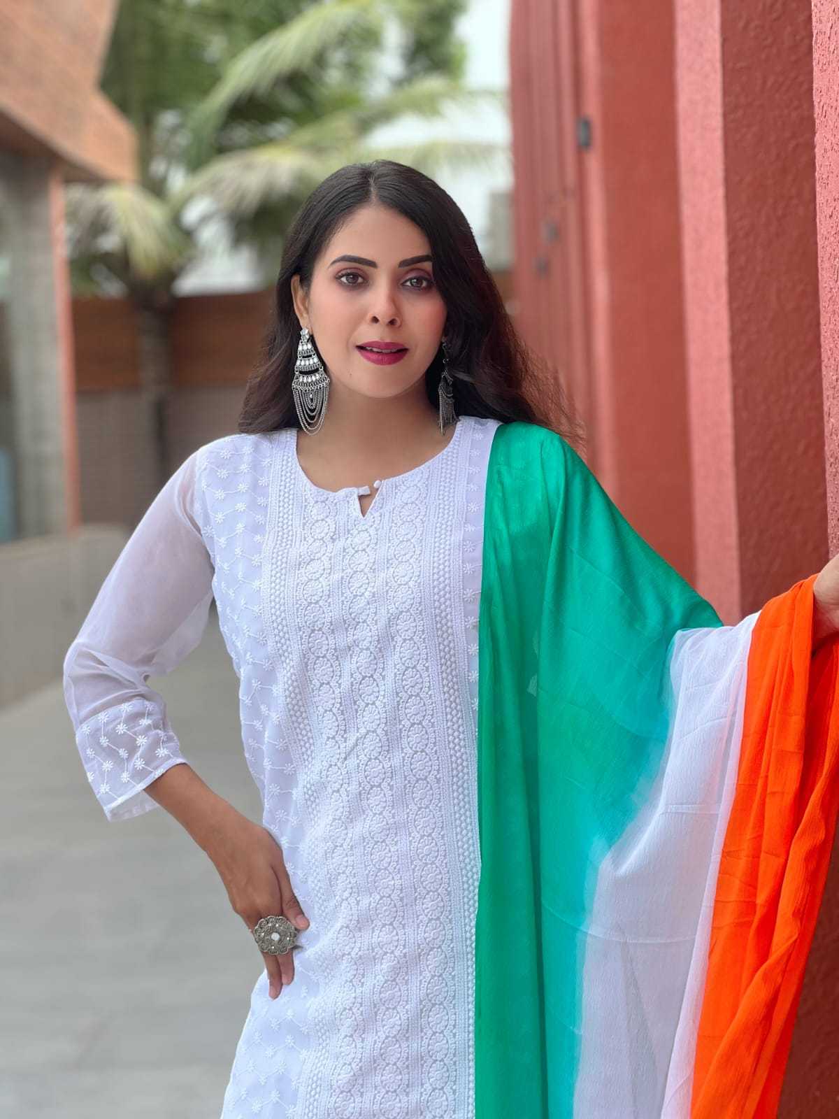 Ynf Georgette RIN222 TIRANGA Kurti Festive Collections Wholesale Kurti With Palazzo Republic Day Collections Independence Day Collections Manufacturer- Kapda Export