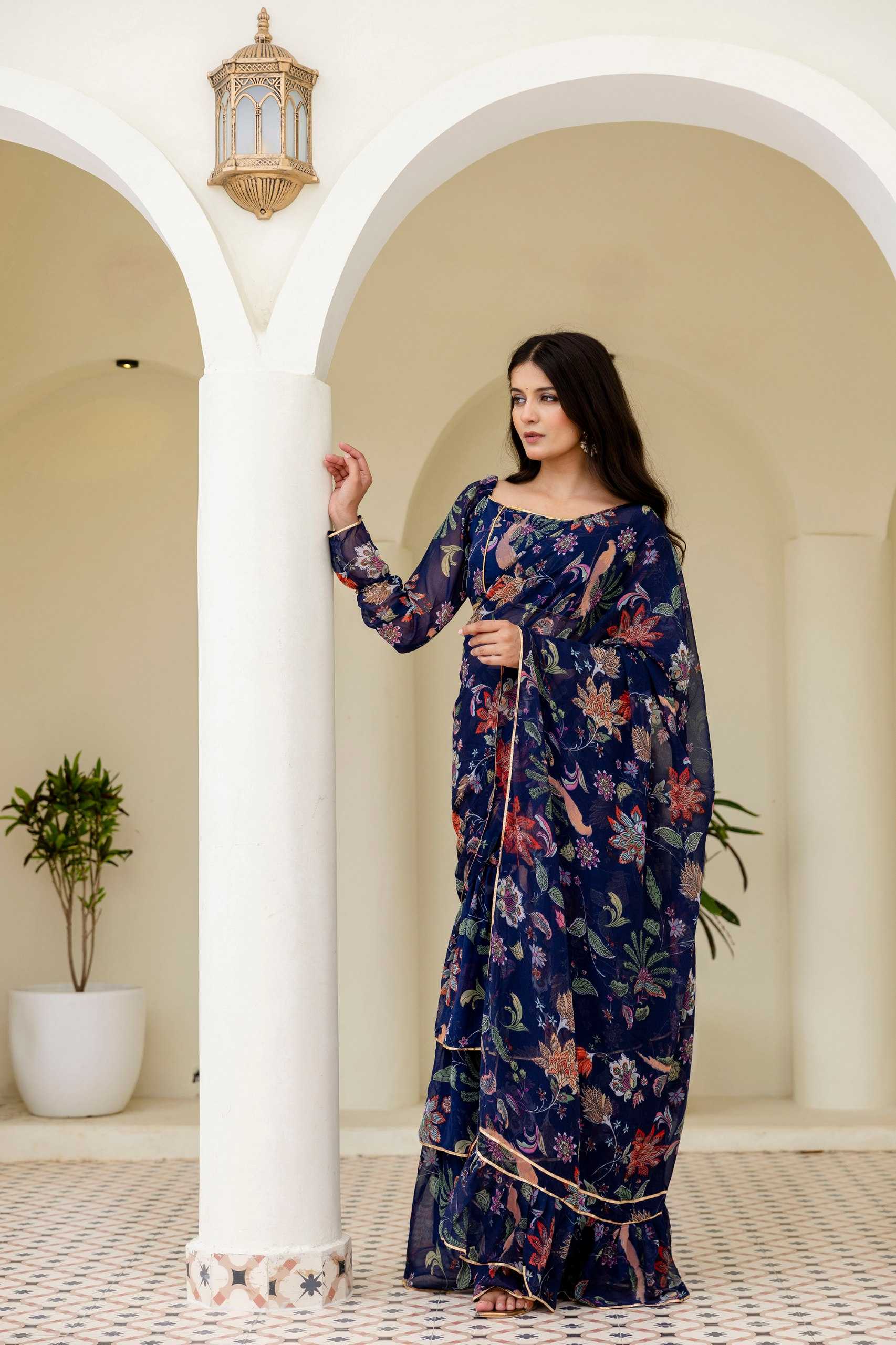 Ynf Georgette RIN228 247 Sarees Wedding Collections Festive Collections Wholesale Ready To Wear Sarees Georgette Sarees Ruffle Sarees Manufacturer- Kapda Export