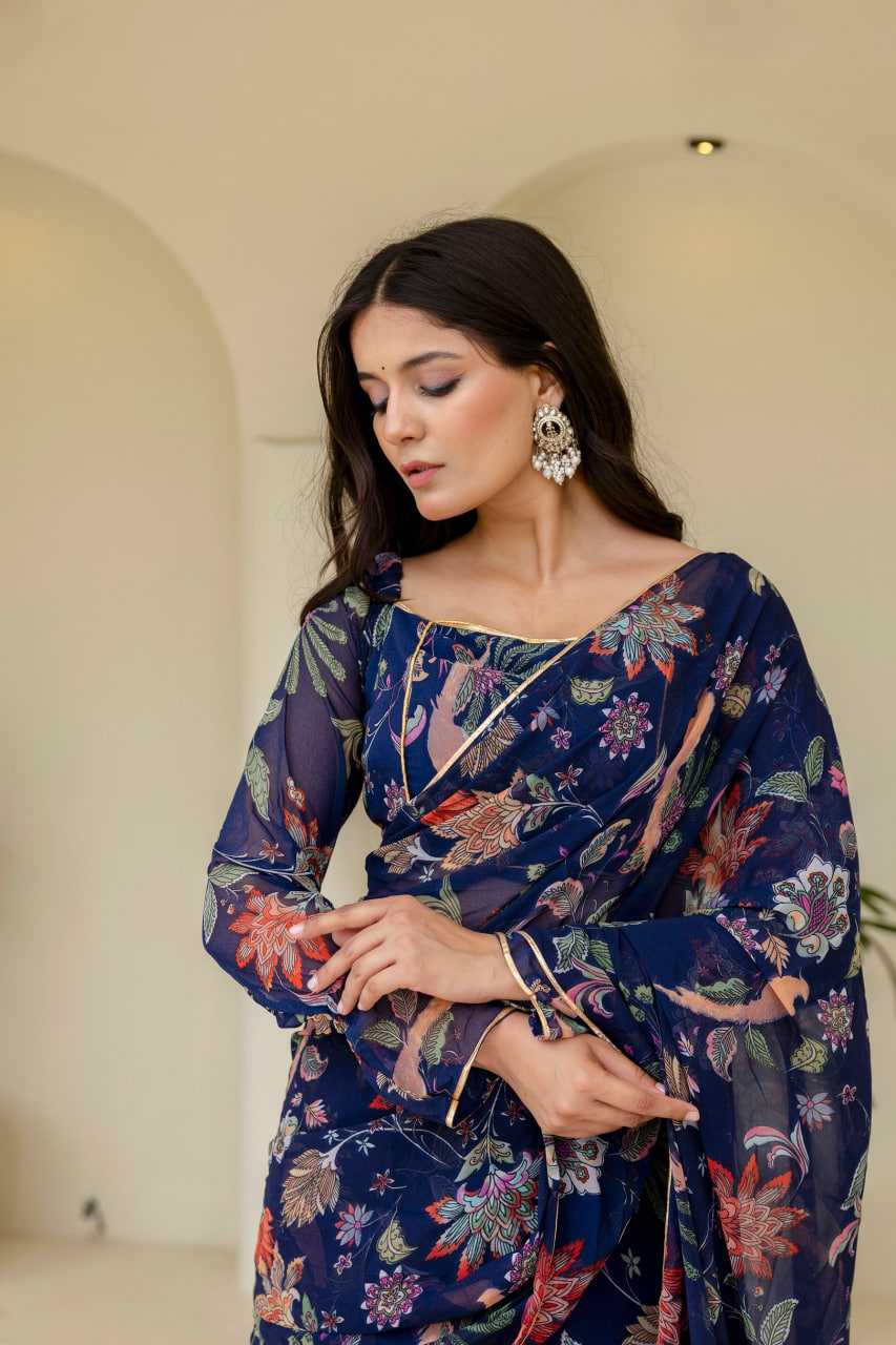 Ynf Georgette RIN228 247 Sarees Wedding Collections Festive Collections Wholesale Ready To Wear Sarees Georgette Sarees Ruffle Sarees Manufacturer- Kapda Export