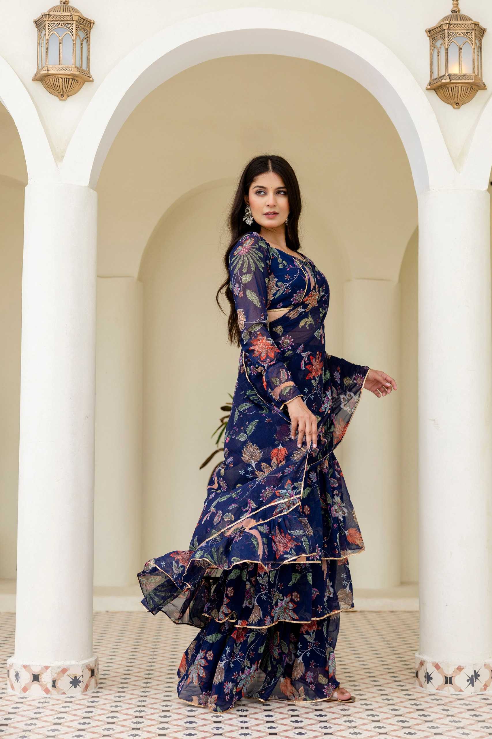 Ynf Georgette RIN228 247 Sarees Wedding Collections Festive Collections Wholesale Ready To Wear Sarees Georgette Sarees Ruffle Sarees Manufacturer- Kapda Export