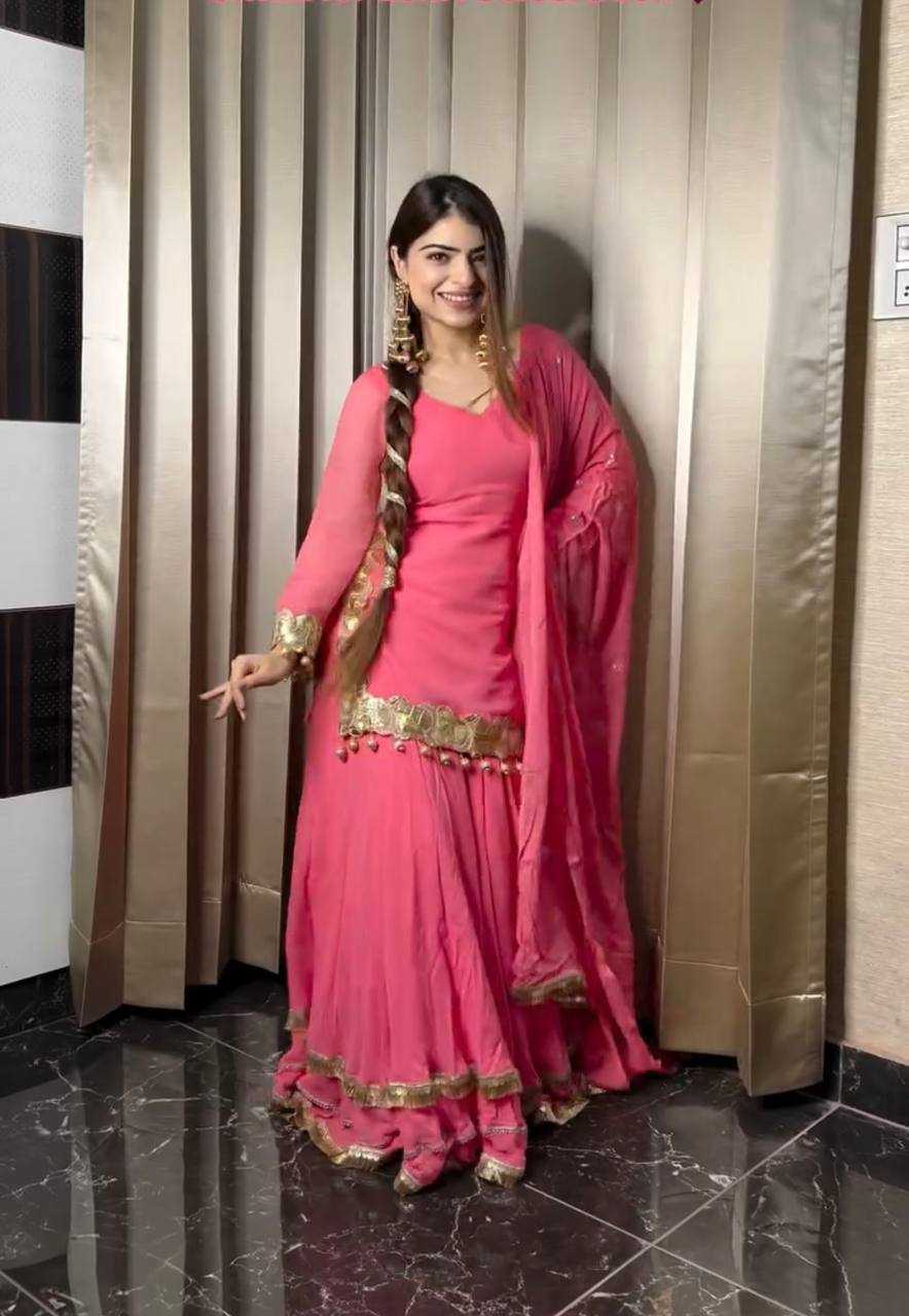 Ynf Heavy Chinnon Silk KESH528 445 Suits & Dresses Wedding Collections Festive Collections Wholesale Sharara Salwar Suits Embroidery Suits Pink Salwar Suit Manufacturer- Kapda Export