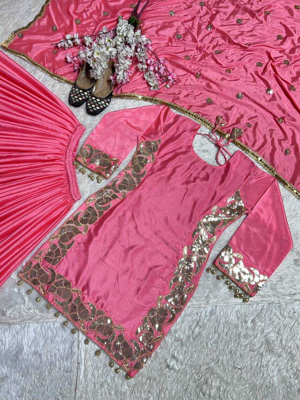 Ynf Heavy Chinnon Silk KESH528 445 Suits & Dresses Wedding Collections Festive Collections Wholesale Sharara Salwar Suits Embroidery Suits Pink Salwar Suit Manufacturer- Kapda Export