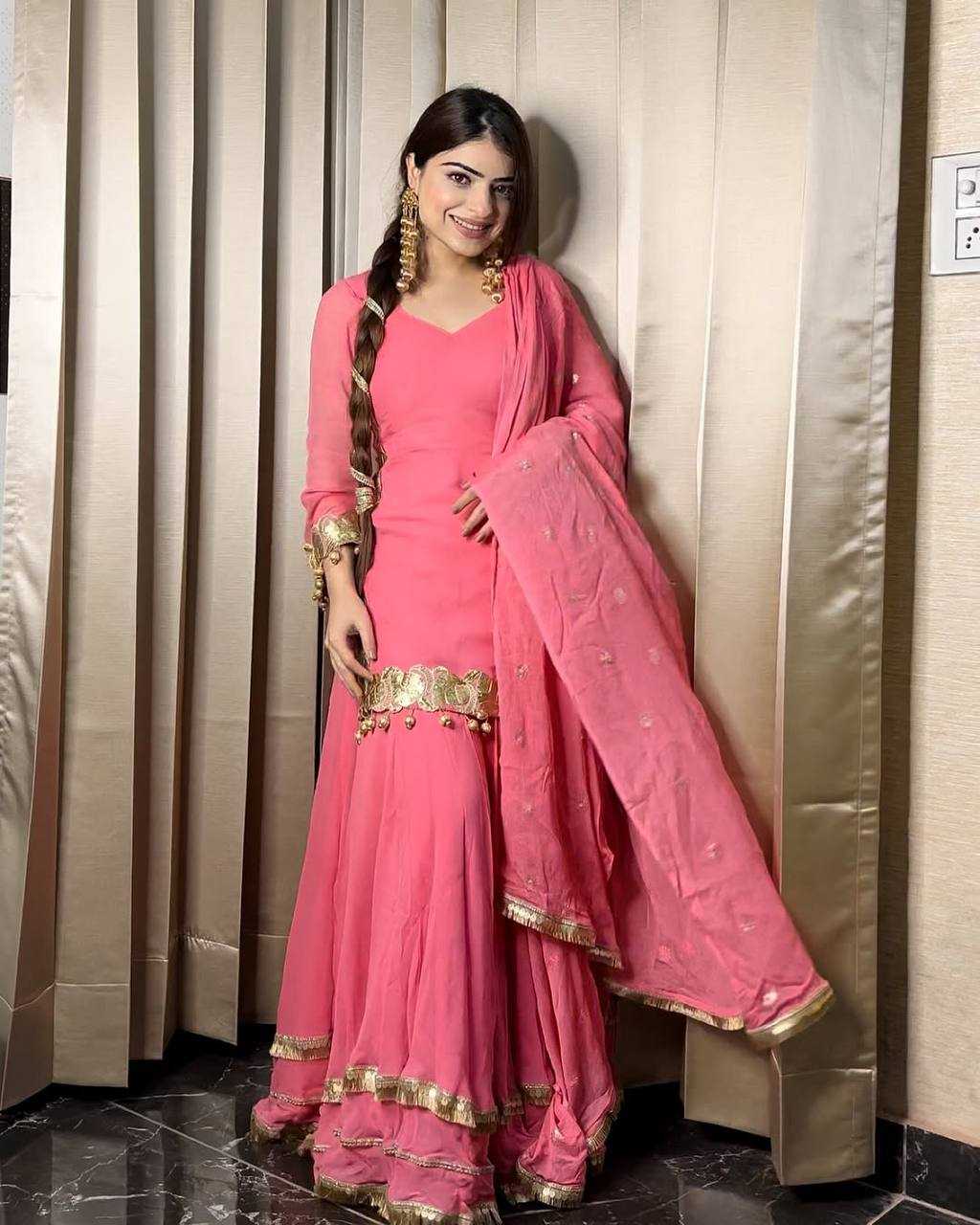 Ynf Heavy Chinnon Silk KESH528 445 Suits & Dresses Wedding Collections Festive Collections Wholesale Sharara Salwar Suits Embroidery Suits Pink Salwar Suit Manufacturer- Kapda Export