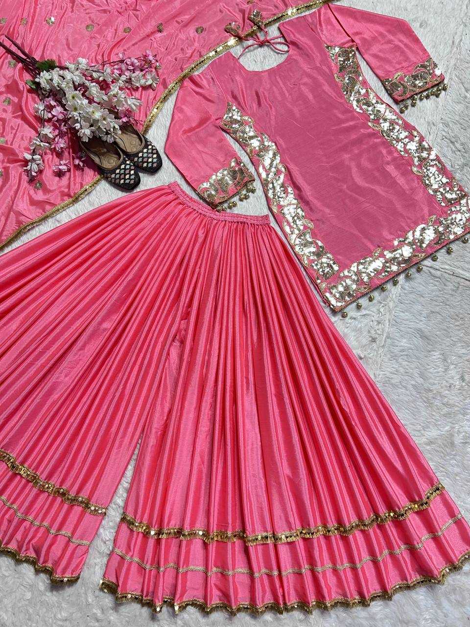 Ynf Heavy Chinnon Silk KESH528 445 Suits & Dresses Wedding Collections Festive Collections Wholesale Sharara Salwar Suits Embroidery Suits Pink Salwar Suit Manufacturer- Kapda Export