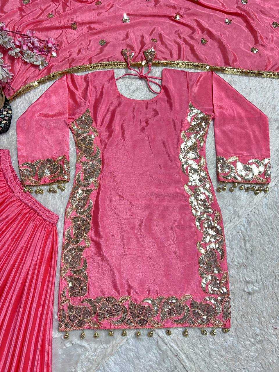 Ynf Heavy Chinnon Silk KESH528 445 Suits & Dresses Wedding Collections Festive Collections Wholesale Sharara Salwar Suits Embroidery Suits Pink Salwar Suit Manufacturer- Kapda Export