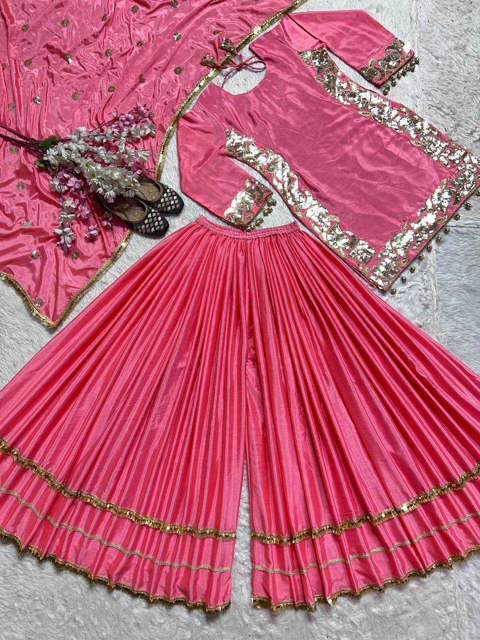 Ynf Heavy Chinnon Silk KESH528 445 Suits & Dresses Wedding Collections Festive Collections Wholesale Sharara Salwar Suits Embroidery Suits Pink Salwar Suit Manufacturer- Kapda Export