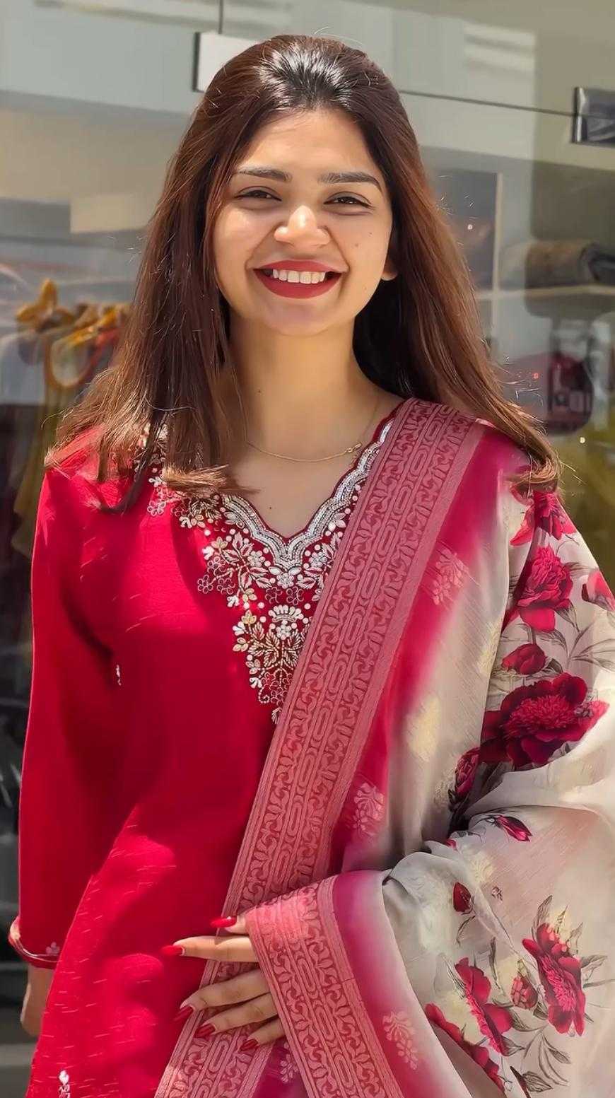 Ynf Heavy Roman Silk RIN222 SHELBY Kurti Wholesale Embroidered Kurtis Silk Kurtis Red Kurtis Manufacturer- Kapda Export