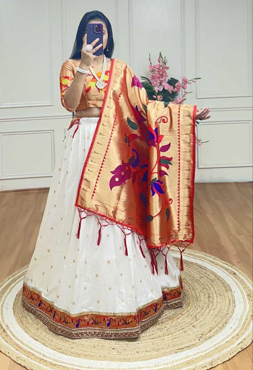 Ynf Jacquard KESH511 kanta bai Lehengas Wholesale Traditional Lehenga Paithani Lehenga White Lehenga Manufacturer- Kapda Export