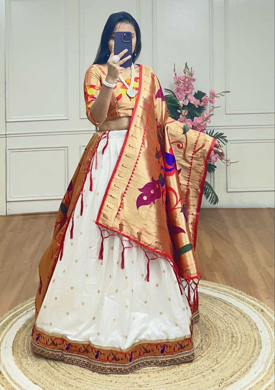 Ynf Jacquard KESH511 kanta bai Lehengas Wholesale Traditional Lehenga Paithani Lehenga White Lehenga Manufacturer- Kapda Export
