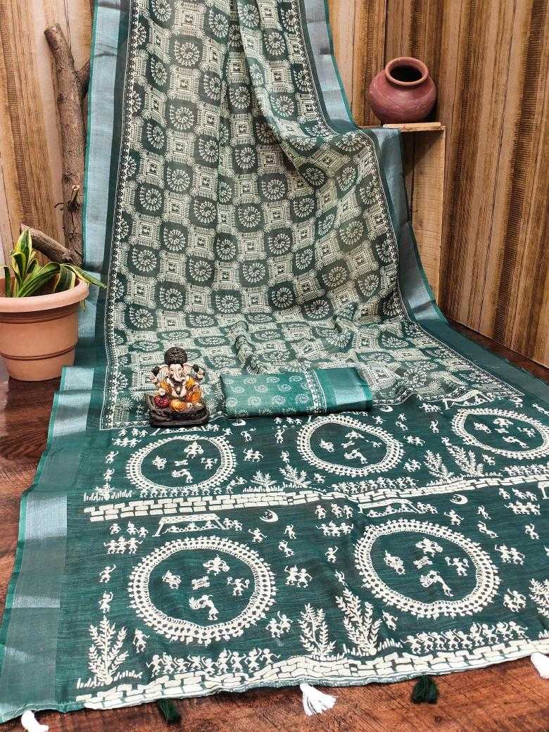 Ynf Linen RIN183 SILVER LINEN Sarees Wholesale Printed Sarees Cotton Linen Sarees Batik Sarees Manufacturer- Kapda Export