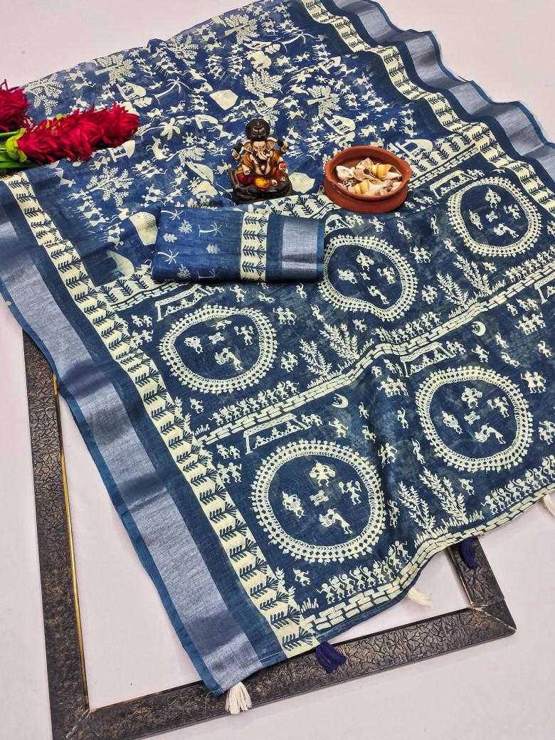 Ynf Linen RIN183 SILVER LINEN Sarees Wholesale Printed Sarees Cotton Linen Sarees Batik Sarees Manufacturer- Kapda Export