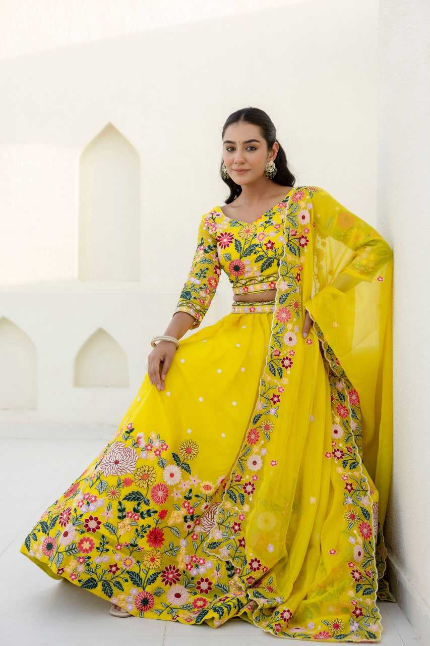 Ynf Organza RIN228 374 Lehengas Wholesale Fancy Lehenga Traditional Lehenga Yellow Lehenga Manufacturer- Kapda Export
