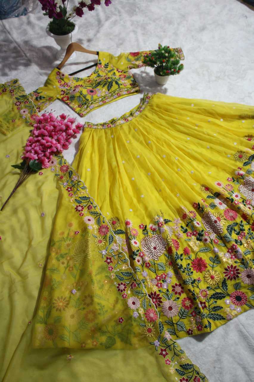 Ynf Organza RIN228 374 Lehengas Wholesale Fancy Lehenga Traditional Lehenga Yellow Lehenga Manufacturer- Kapda Export