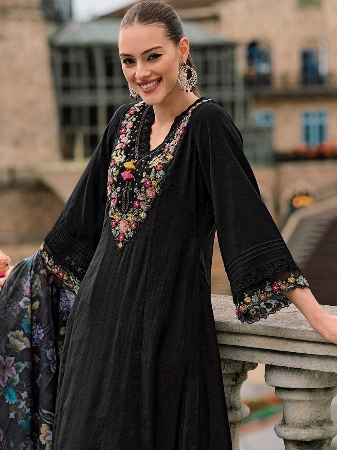 Ynf Pure Viscos RIN222 SI-219 Kurti Wholesale Designer Kurtis Embroidered Kurtis Black Kurtis Manufacturer- Kapda Export