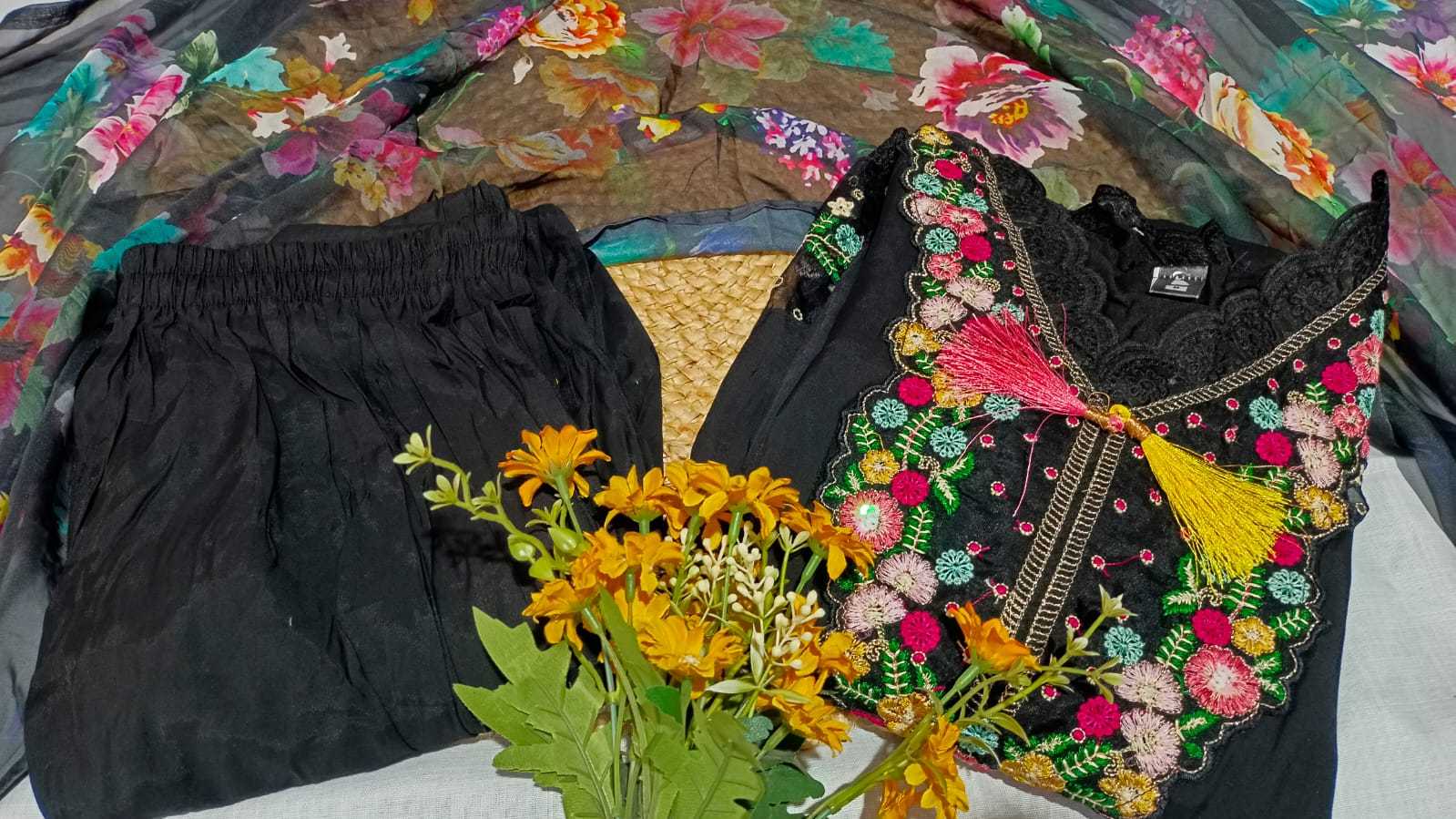 Ynf Pure Viscos RIN222 SI-219 Kurti Wholesale Designer Kurtis Embroidered Kurtis Black Kurtis Manufacturer- Kapda Export