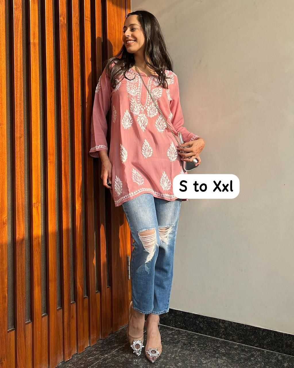 Ynf Rayon KESH502 Chikan Tops Kurti Wholesale Rayon Kurtis Embroidered Kurtis Chikan Kurti Manufacturer- Kapda Export