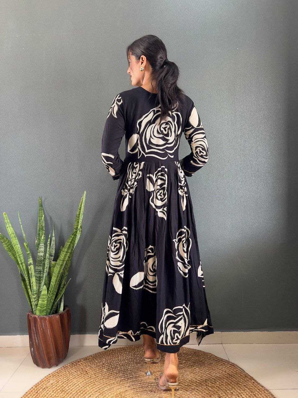 Ynf Rayon KESH554 Black Gowns Wholesale Floral Print Gowns Manufacturer- Kapda Export