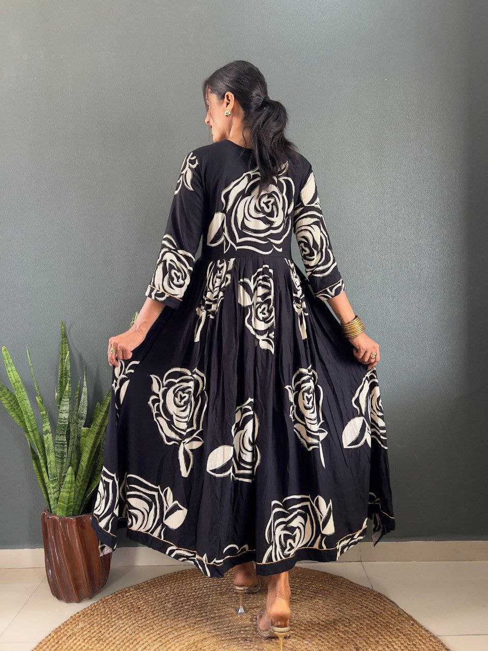 Ynf Rayon KESH554 Black Gowns Wholesale Floral Print Gowns Manufacturer- Kapda Export