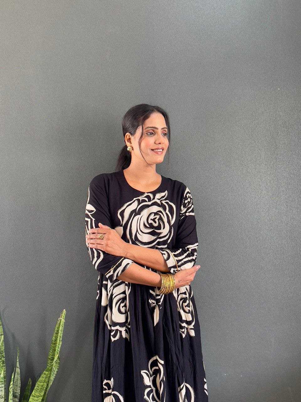 Ynf Rayon KESH554 Black Gowns Wholesale Floral Print Gowns Manufacturer- Kapda Export