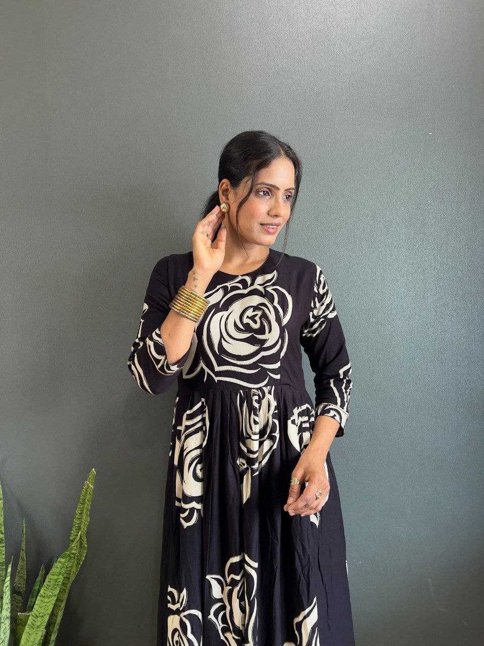 Ynf Rayon KESH554 Black Gowns Wholesale Floral Print Gowns Manufacturer- Kapda Export