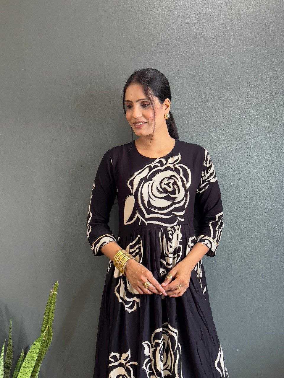 Ynf Rayon KESH554 Black Gowns Wholesale Floral Print Gowns Manufacturer- Kapda Export