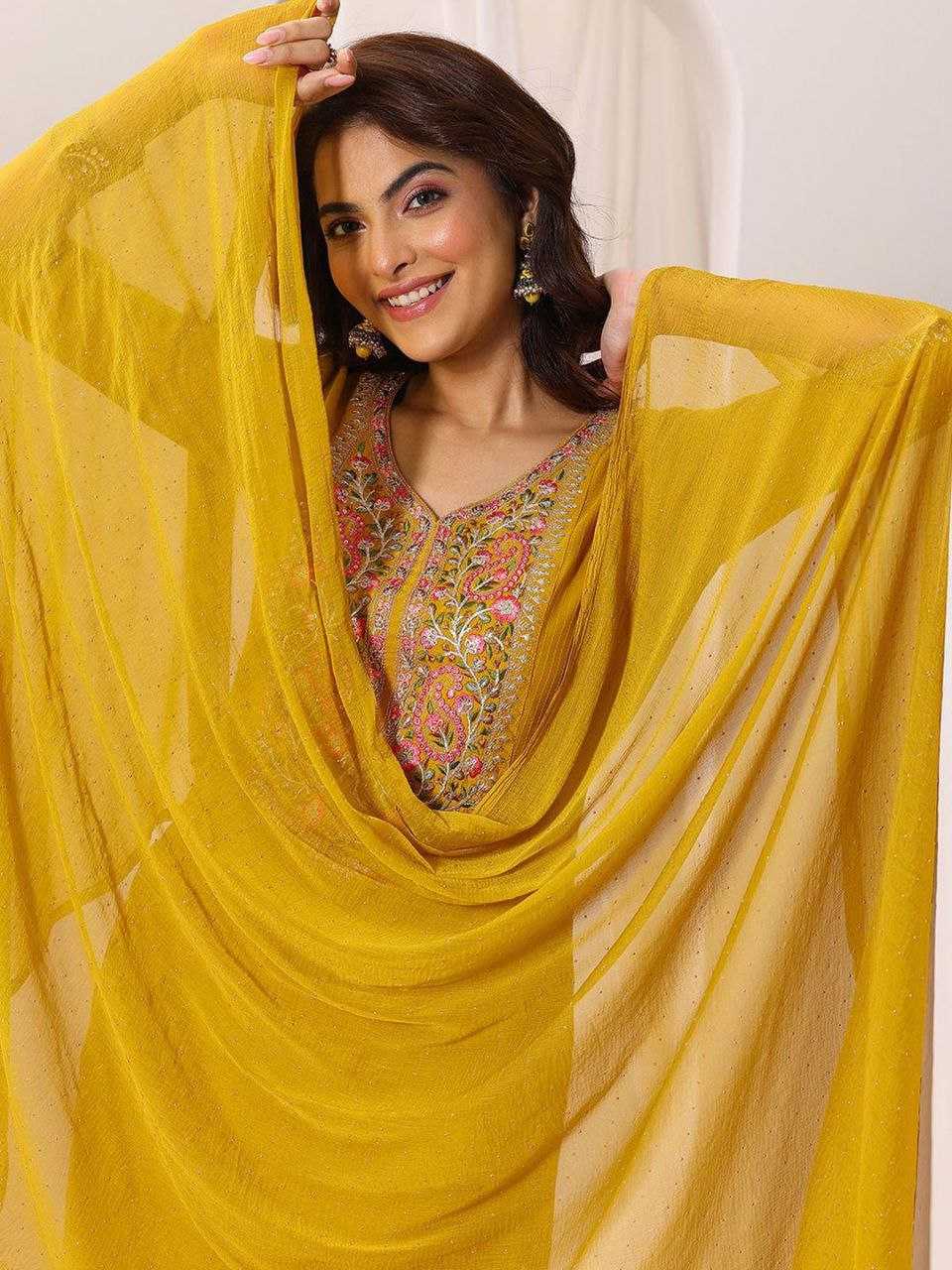 Ynf Reyon Cotton KESH529 MUMTAJ Suits & Dresses Wholesale Embroidery Suits Party wear suits Yellow Salwar Suit Manufacturer- Kapda Export