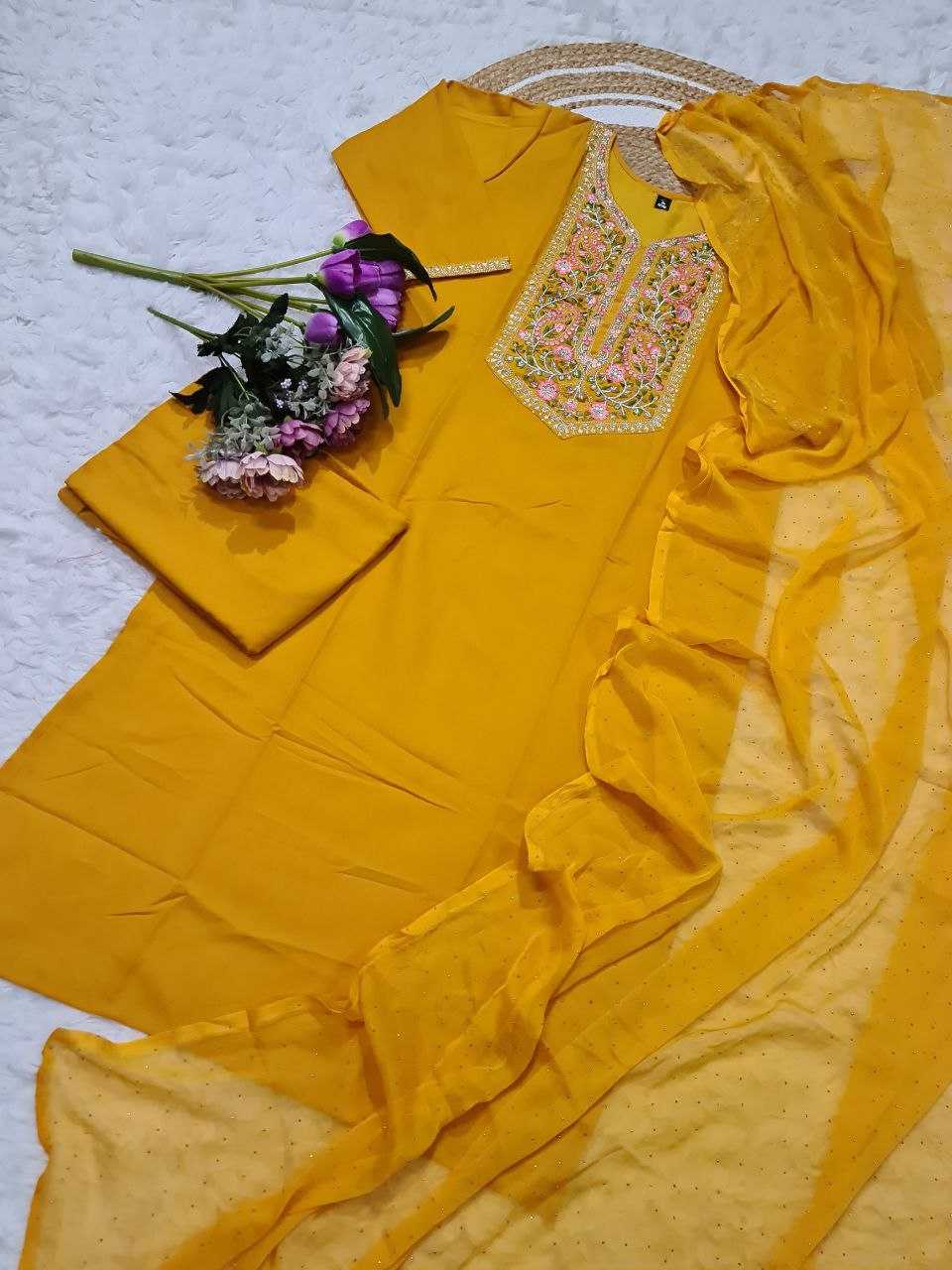 Ynf Reyon Cotton KESH529 MUMTAJ Suits & Dresses Wholesale Embroidery Suits Party wear suits Yellow Salwar Suit Manufacturer- Kapda Export