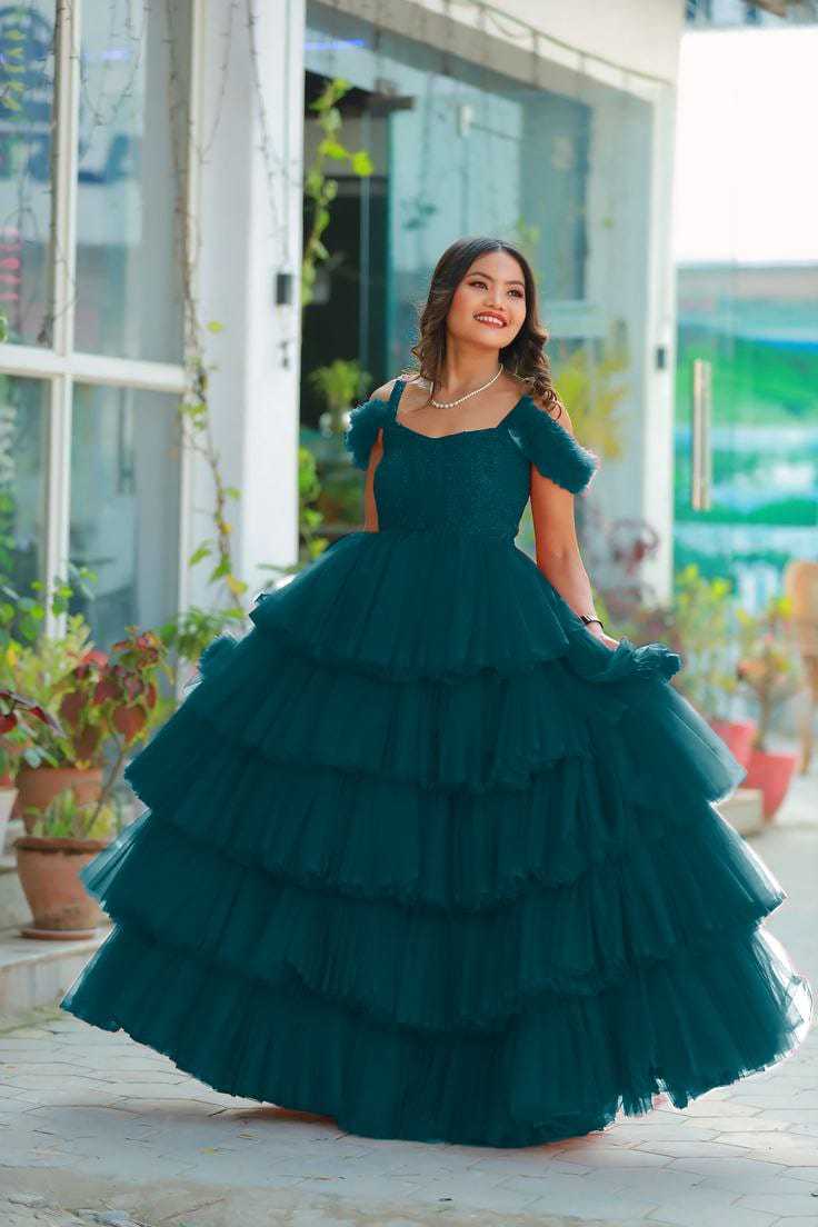 Ynf Soft Net RIN157 2149 Gowns Plus Size Collections Wholesale Party Gowns Net Gowns Ruffle Gowns Manufacturer- Kapda Export