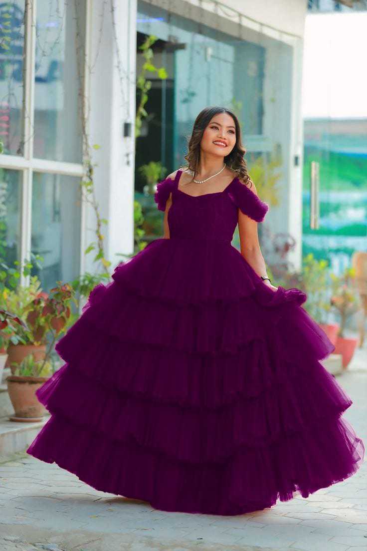 Ynf Soft Net RIN157 2149 Gowns Plus Size Collections Wholesale Party Gowns Net Gowns Ruffle Gowns Manufacturer- Kapda Export