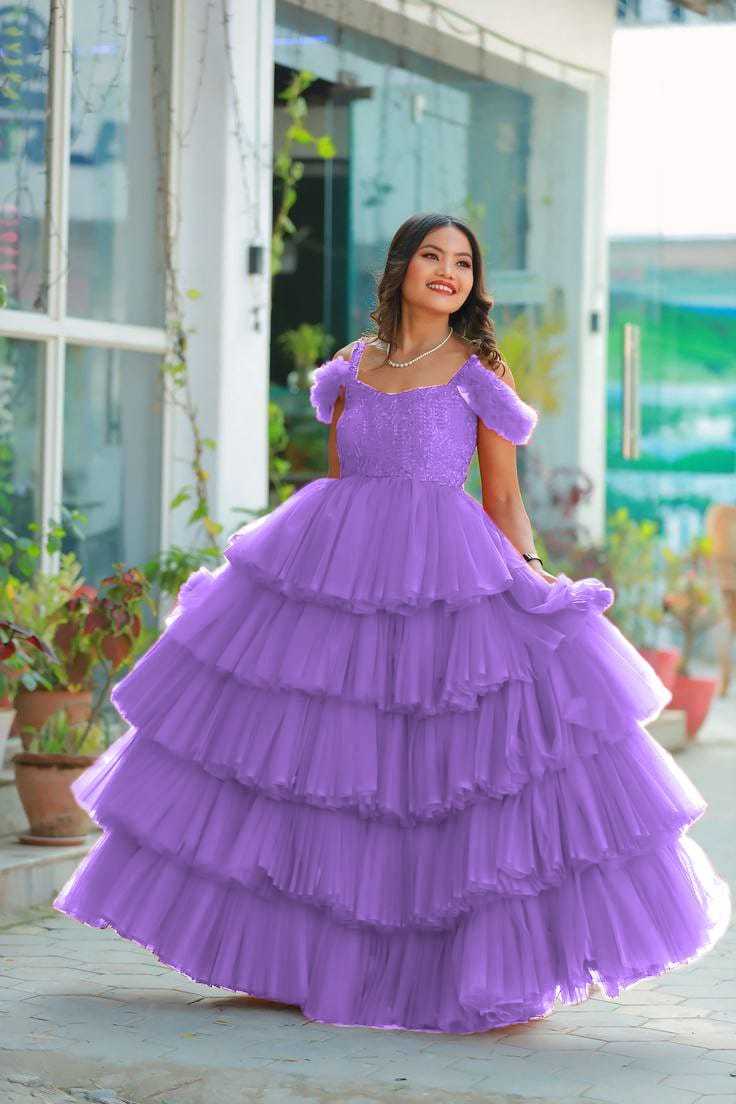 Ynf Soft Net RIN157 2149 Gowns Plus Size Collections Wholesale Party Gowns Net Gowns Ruffle Gowns Manufacturer- Kapda Export