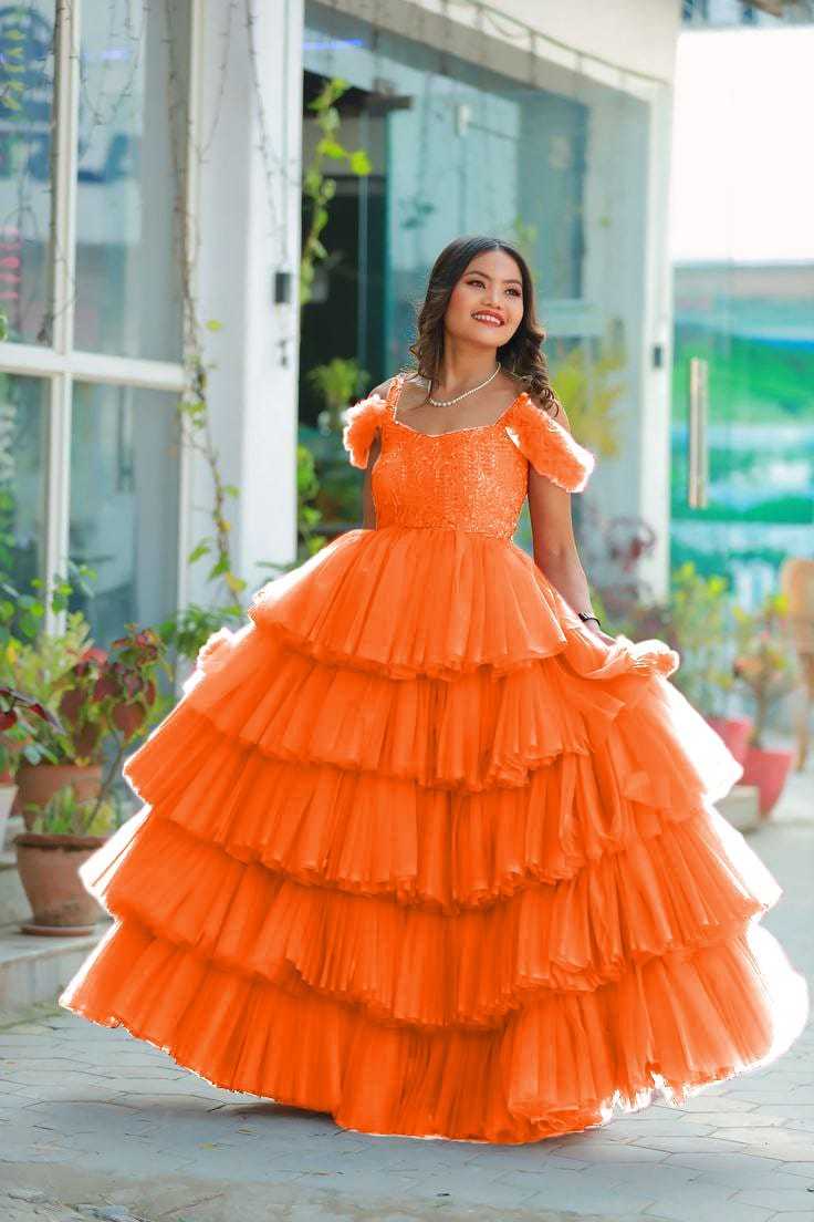 Ynf Soft Net RIN157 2149 Gowns Plus Size Collections Wholesale Party Gowns Net Gowns Ruffle Gowns Manufacturer- Kapda Export