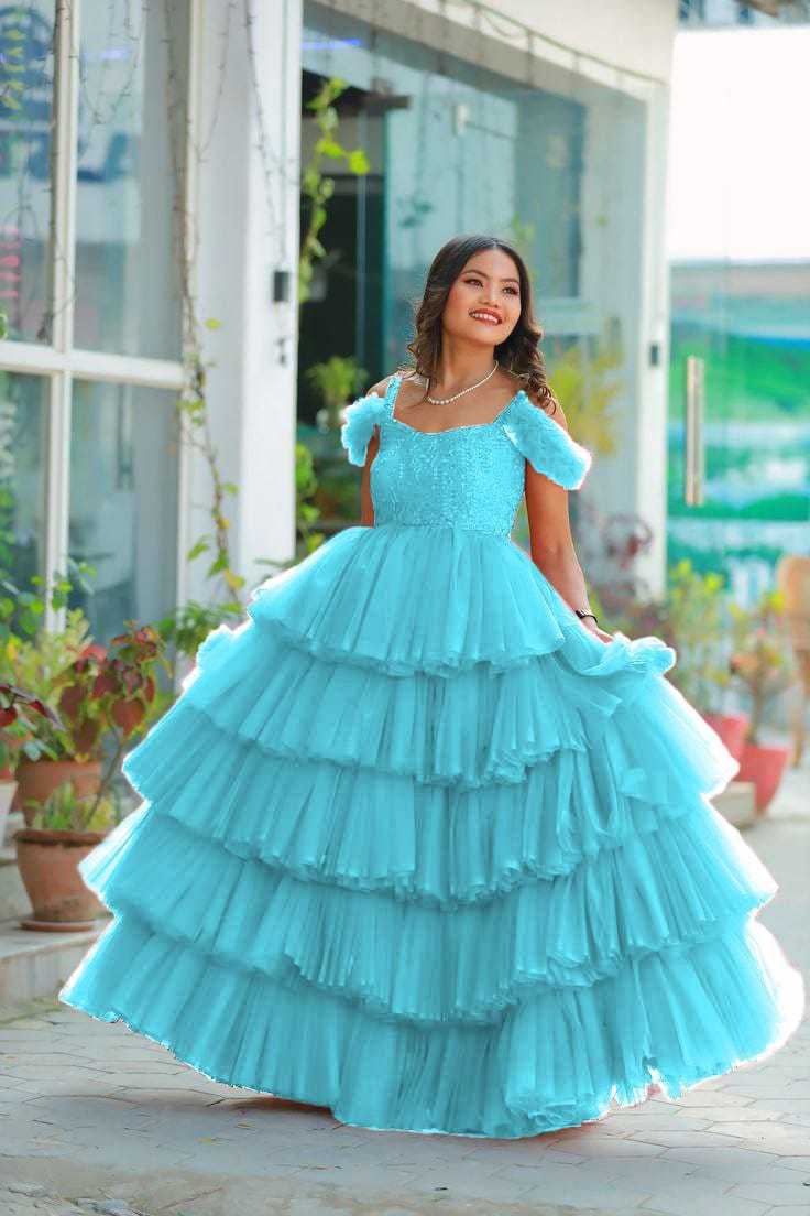 Ynf Soft Net RIN157 2149 Gowns Plus Size Collections Wholesale Party Gowns Net Gowns Ruffle Gowns Manufacturer- Kapda Export