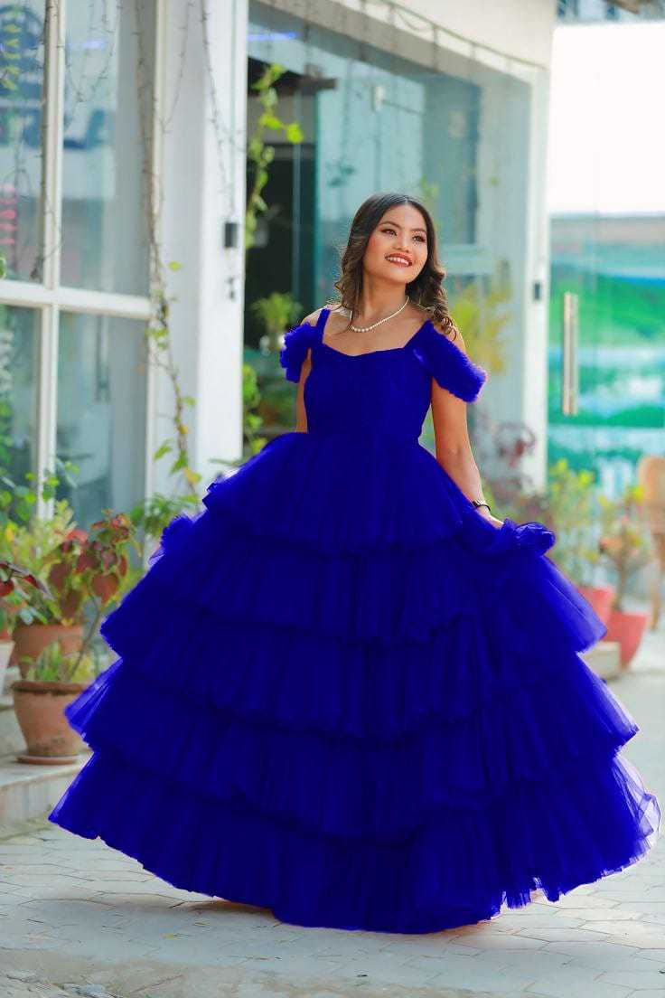 Ynf Soft Net RIN157 2149 Gowns Plus Size Collections Wholesale Party Gowns Net Gowns Ruffle Gowns Manufacturer- Kapda Export