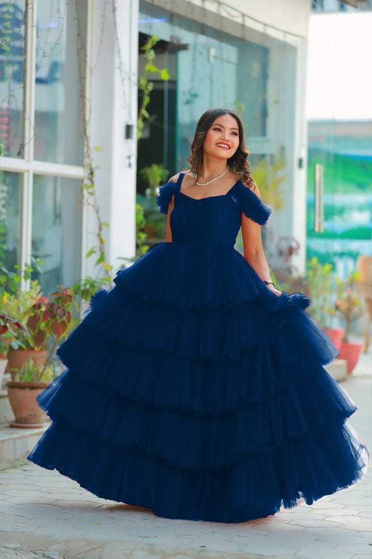 Ynf Soft Net RIN157 2149 Gowns Plus Size Collections Wholesale Party Gowns Net Gowns Ruffle Gowns Manufacturer- Kapda Export