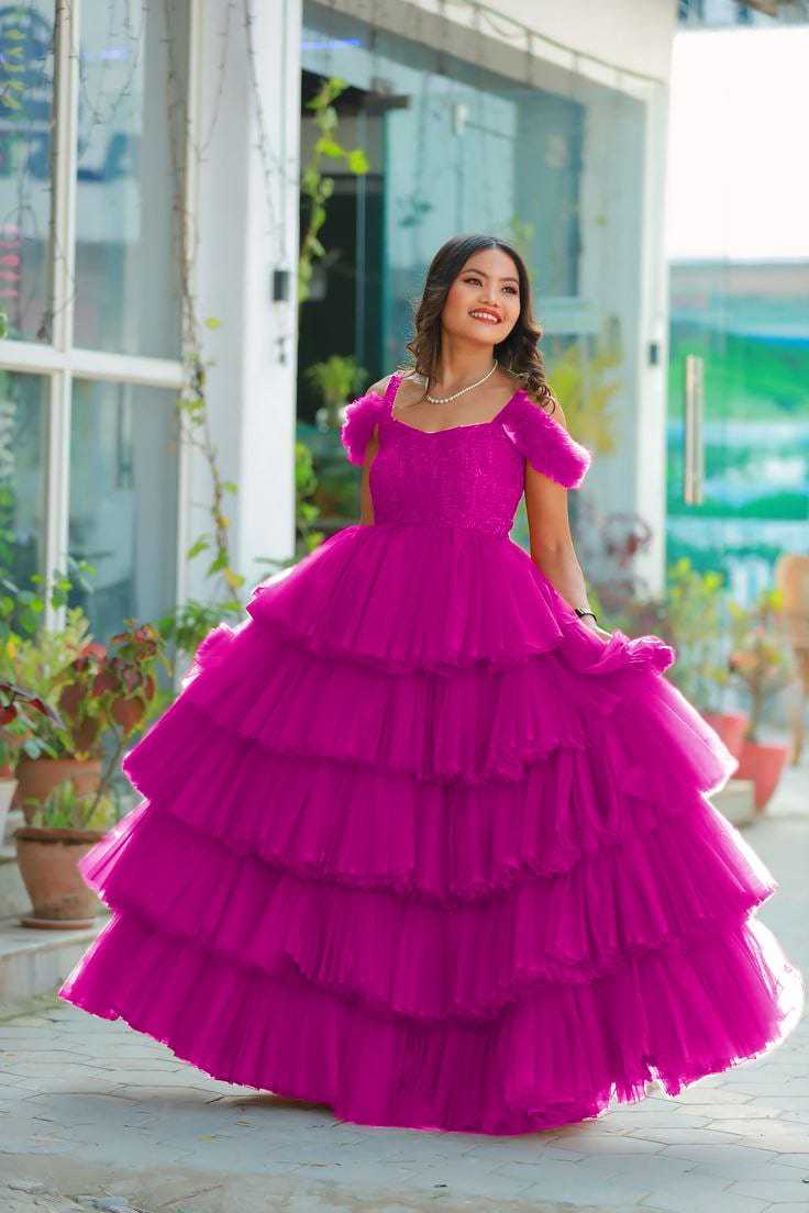 Ynf Soft Net RIN157 2149 Gowns Plus Size Collections Wholesale Party Gowns Net Gowns Ruffle Gowns Manufacturer- Kapda Export