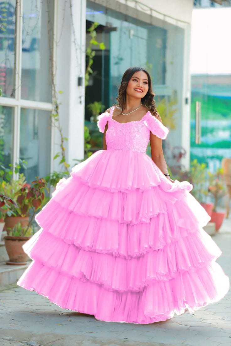 Ynf Soft Net RIN157 2149 Gowns Plus Size Collections Wholesale Party Gowns Net Gowns Ruffle Gowns Manufacturer- Kapda Export