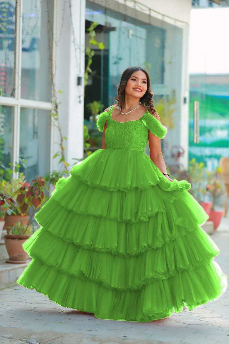 Ynf Soft Net RIN157 2149 Gowns Plus Size Collections Wholesale Party Gowns Net Gowns Ruffle Gowns Manufacturer- Kapda Export