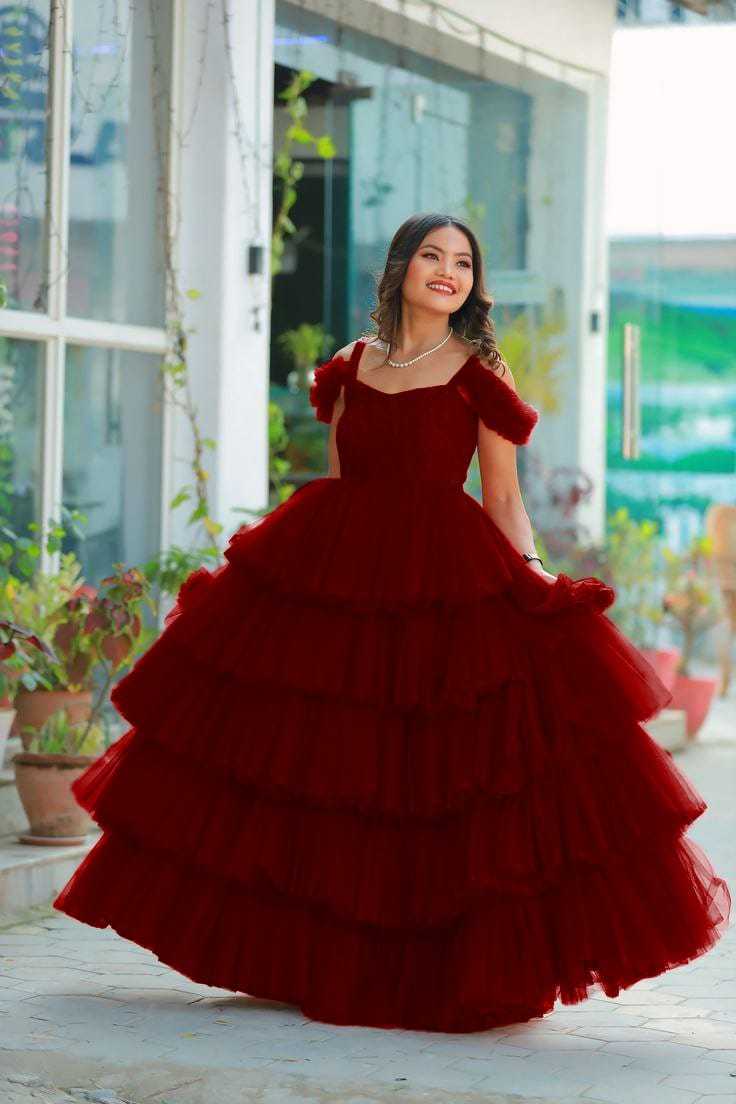 Ynf Soft Net RIN157 2149 Gowns Plus Size Collections Wholesale Party Gowns Net Gowns Ruffle Gowns Manufacturer- Kapda Export