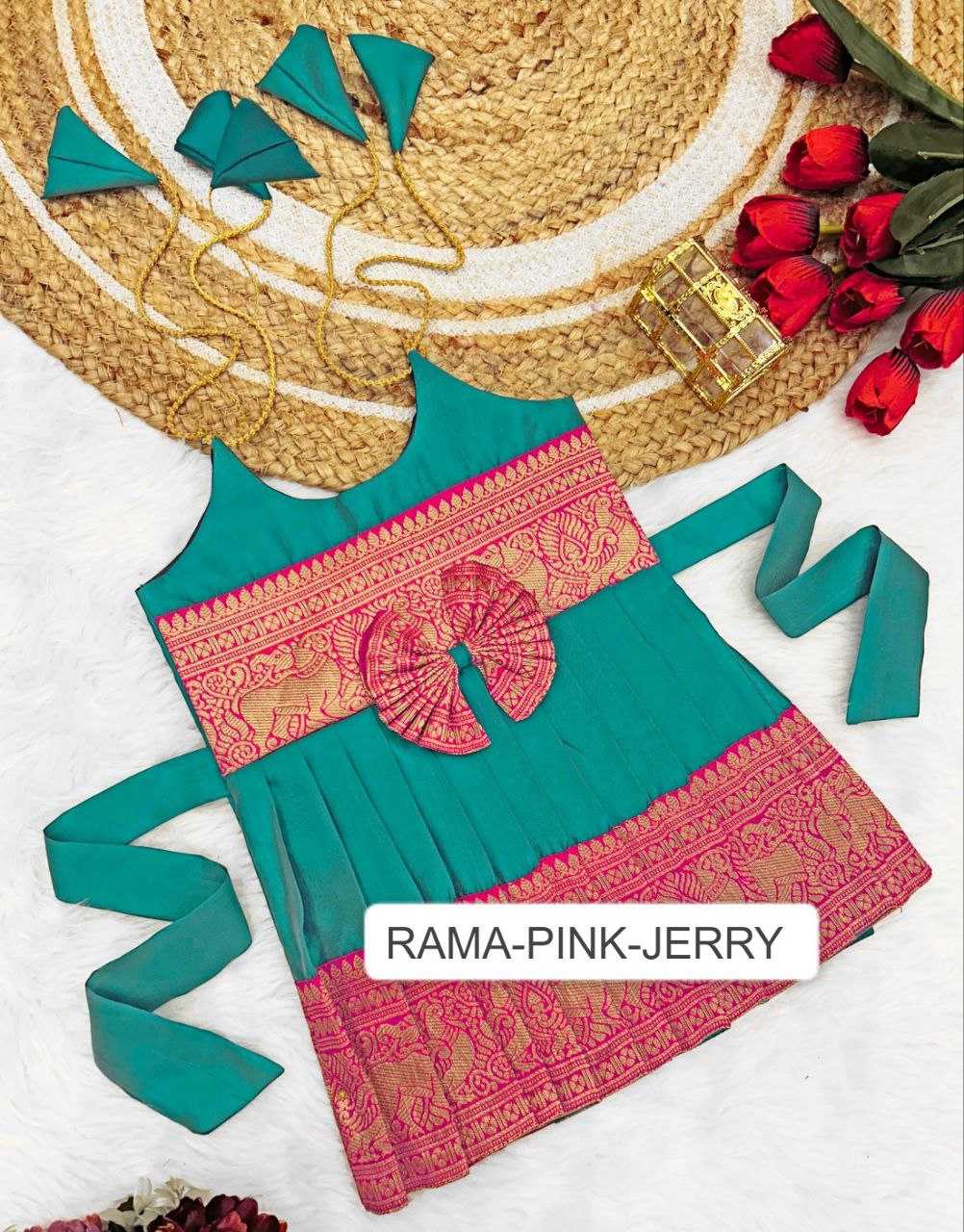 Ynf Soft Tapeta Silk RIN204 Tapeta Kids Wear Festive Collections Wholesale Girls Frock Kids Festive Wear Kids Silk Dress Manufacturer- Kapda Export