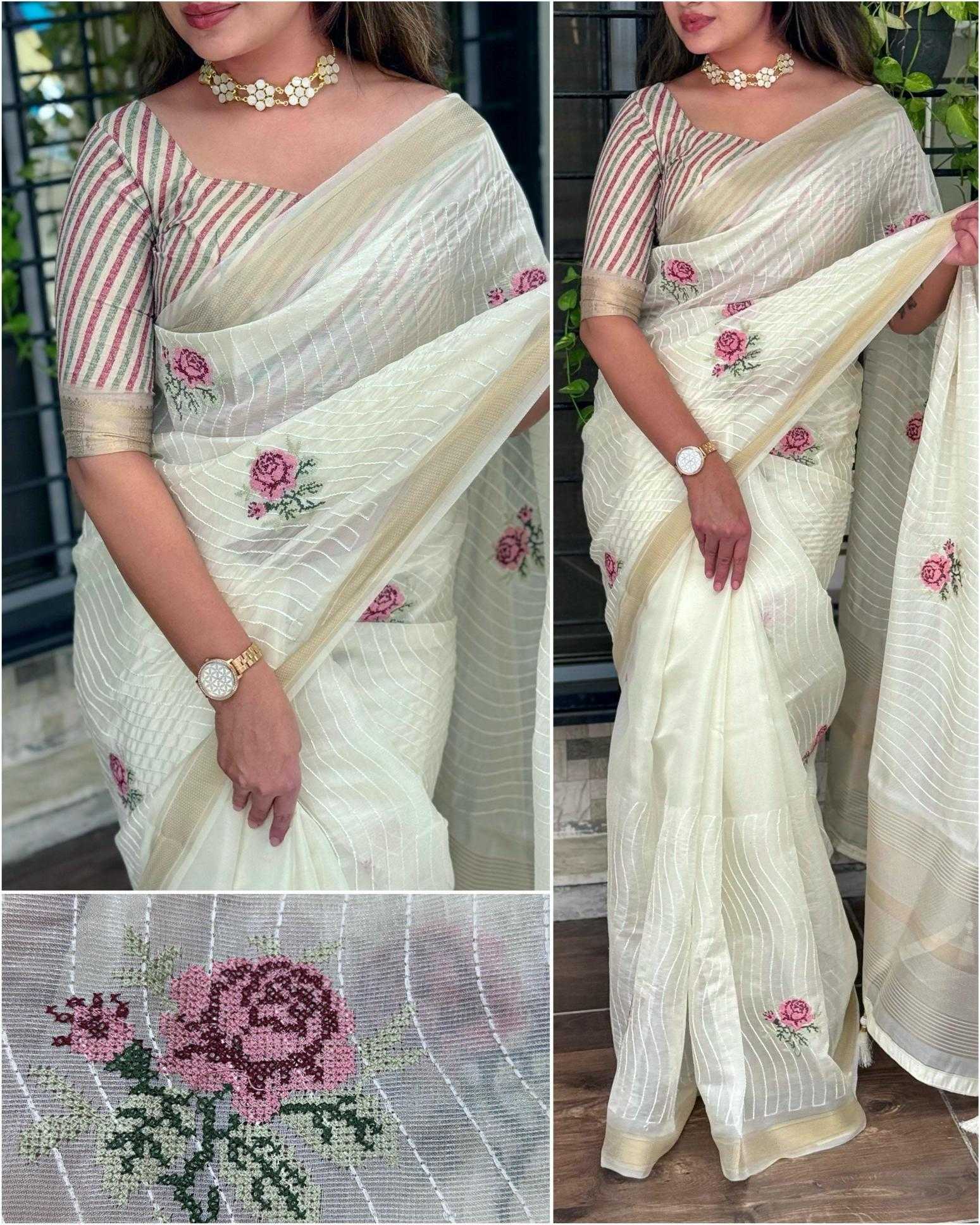 Ynf Tissue Silk KESH500 Rosy Silk Sarees Festive Collections Wholesale Silk Sarees For Weddings White Silk Sarees Onam Collections Manufacturer- Kapda Export