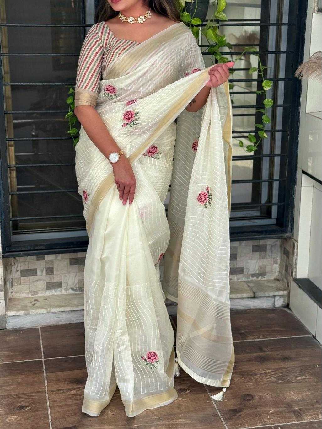 Ynf Tissue Silk KESH500 Rosy Silk Sarees Festive Collections Wholesale Silk Sarees For Weddings White Silk Sarees Onam Collections Manufacturer- Kapda Export